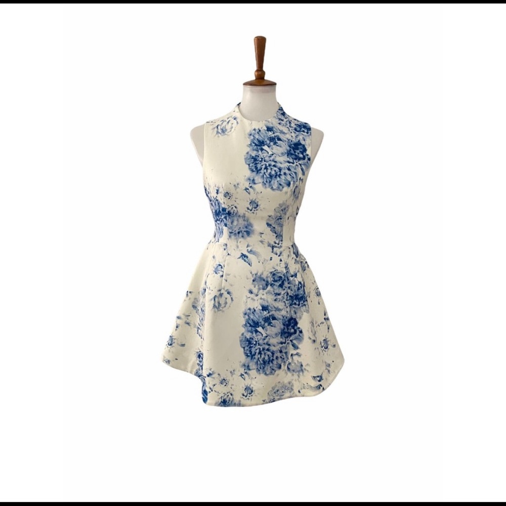 Keepsake white and blue flare dress